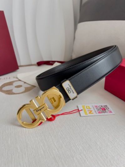 1:1 Ferragamo  Black Leather Belt No Patterns with Gold Logo buckle Automatic  Buckle 3.5cm